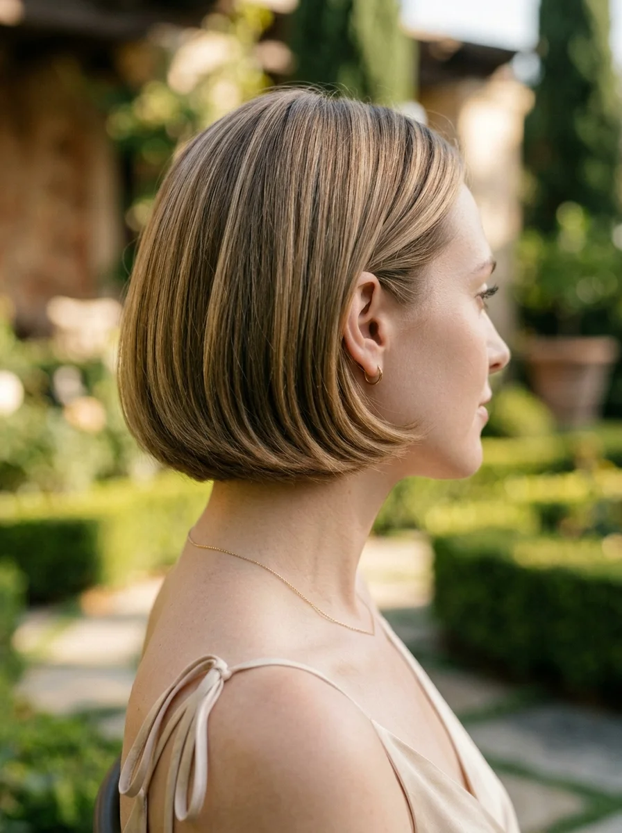 Sleek Chin-Length Bob with Subtle Honey Highlights