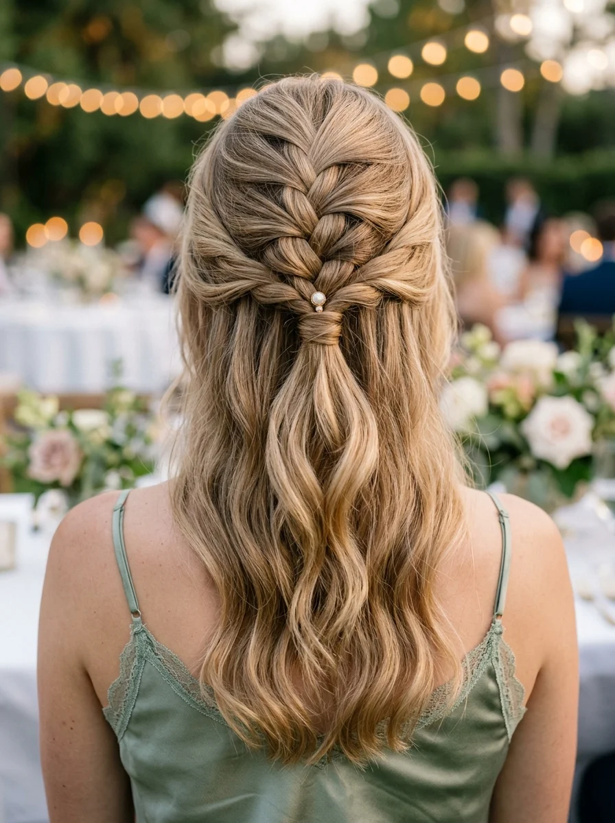 Romantic Braided Half-Up with Pearl Accent