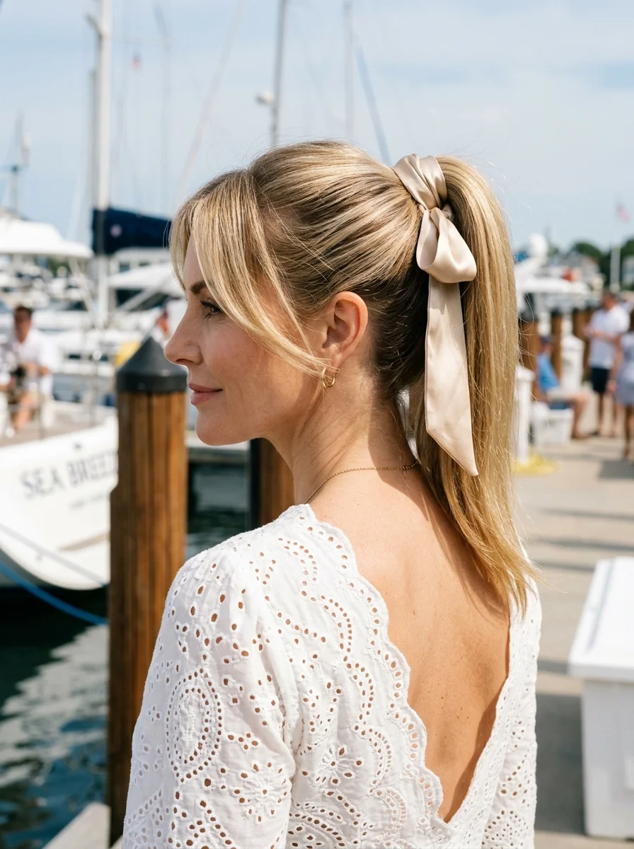 Chic Ponytail with a Silky Scarf Bow