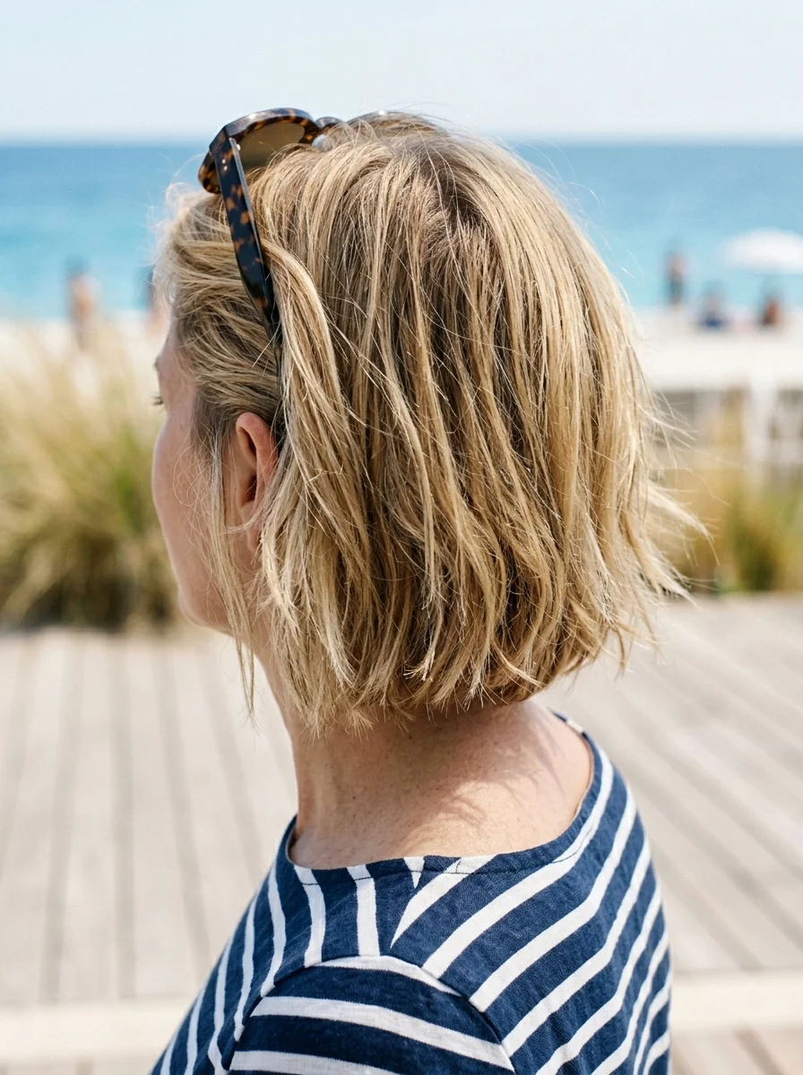 Beachy Waves with Relaxed Bangs and Sunglasses