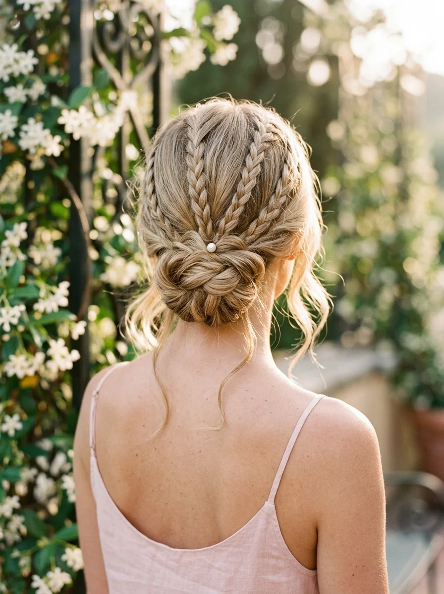 Braided Crown Updo with a Pearl Accent