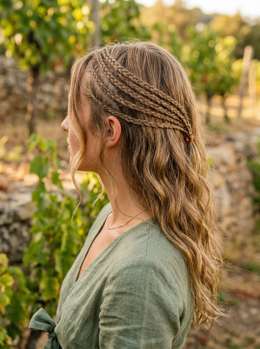 Boho Braided Crown with Wavy Tresses