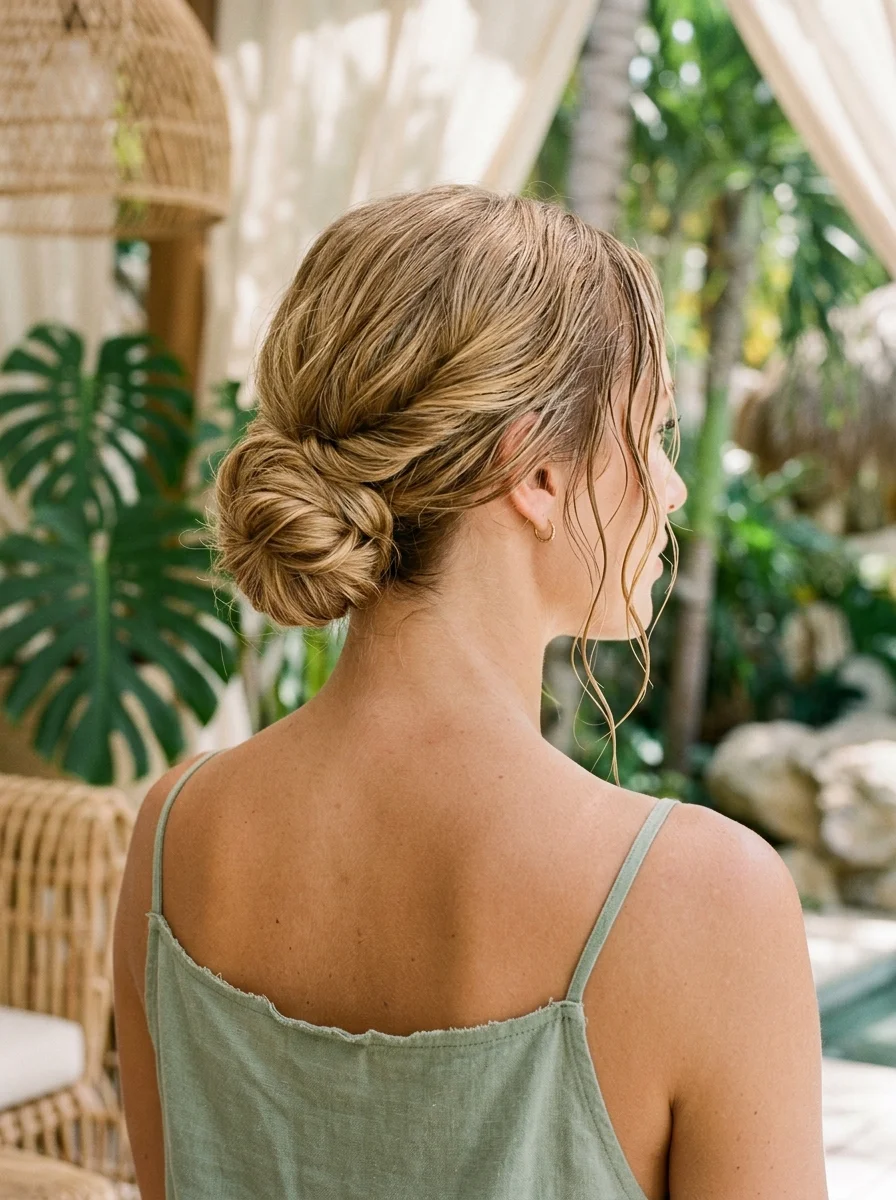 Twisted Low Bun with Face-Framing Tendrils