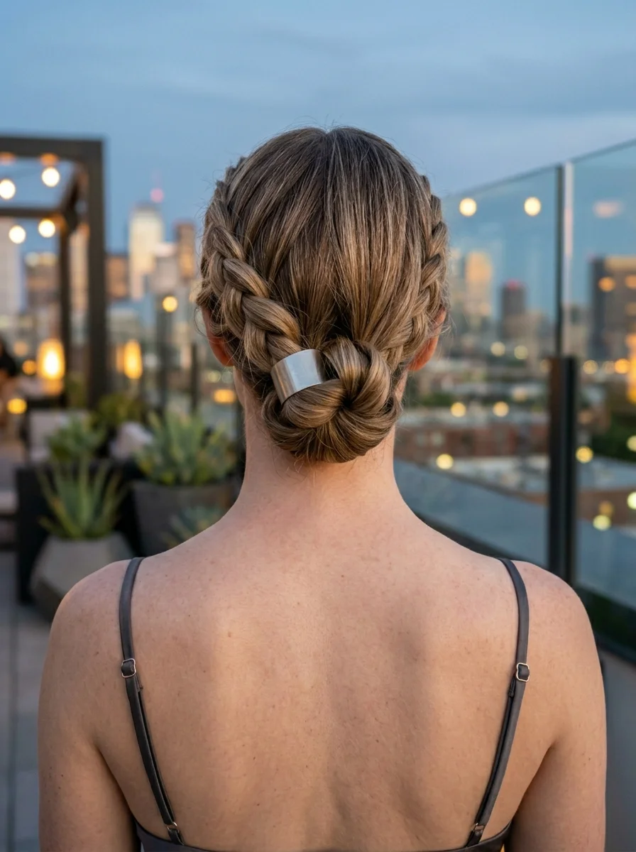 Braided Crown Updo with a Chic Metal Cuff