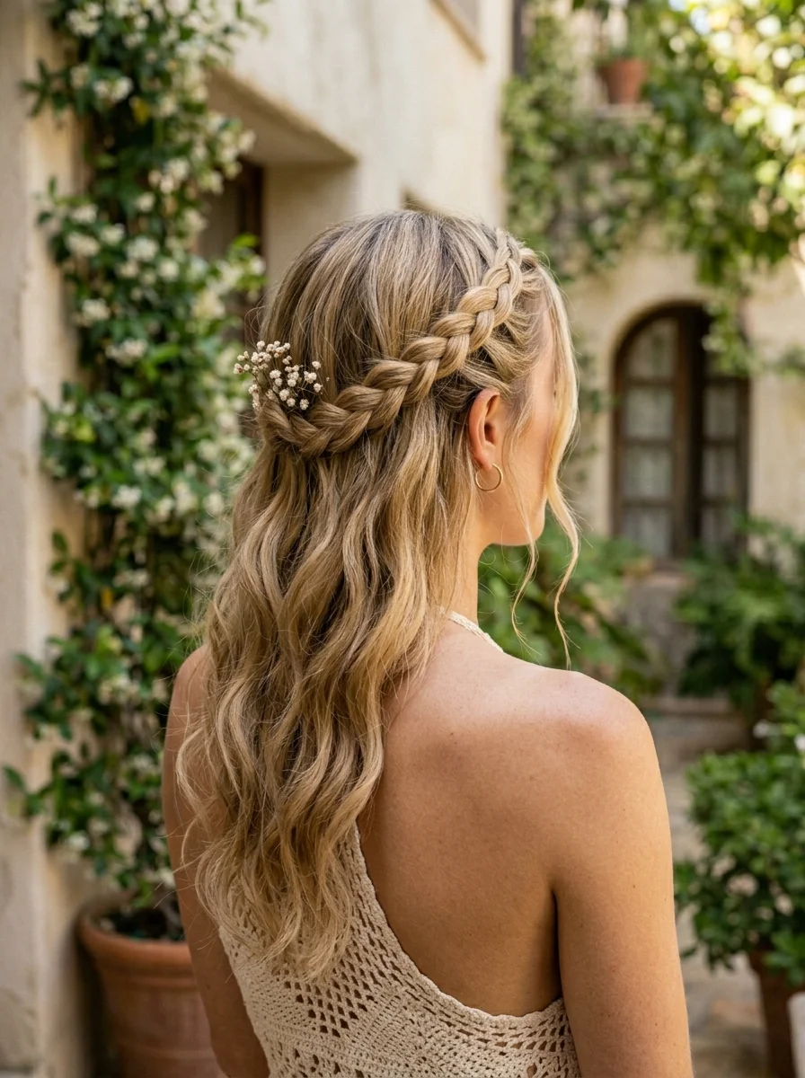 Bohemian Crown Braid with Wavy Texture
