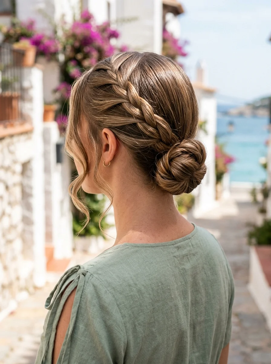 Elegant French Braid Crown with a Chic Low Bun