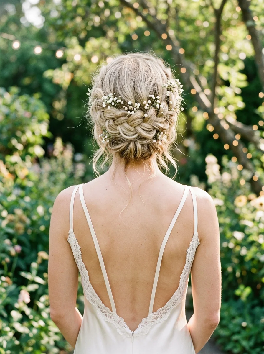 Enchanting Crown Braid with Baby's Breath