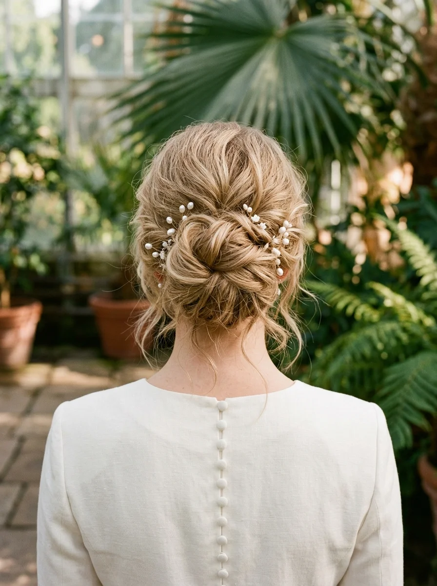 Effortless Romantic Chignon with Pearl Accents