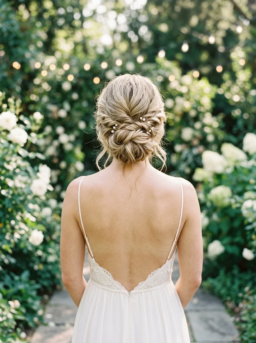Romantic Twisted Updo with Pearl Pins