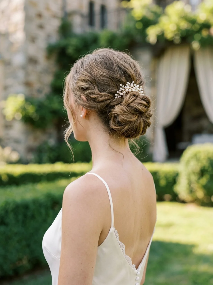 Braided Chignon with a Pearl Comb