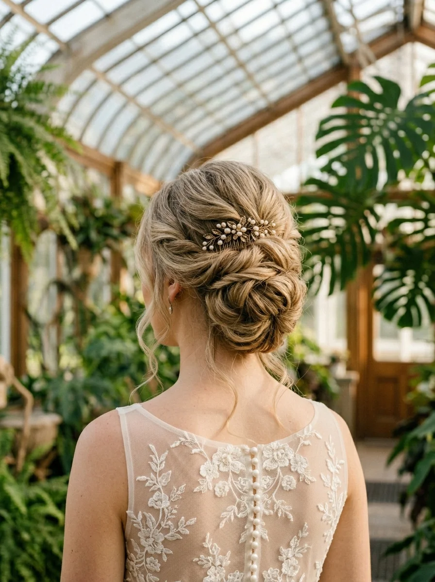 Romantic Braided Chignon with Pearl Accent