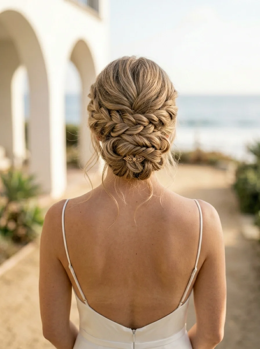 Braided Crown Updo with Romantic Wisps