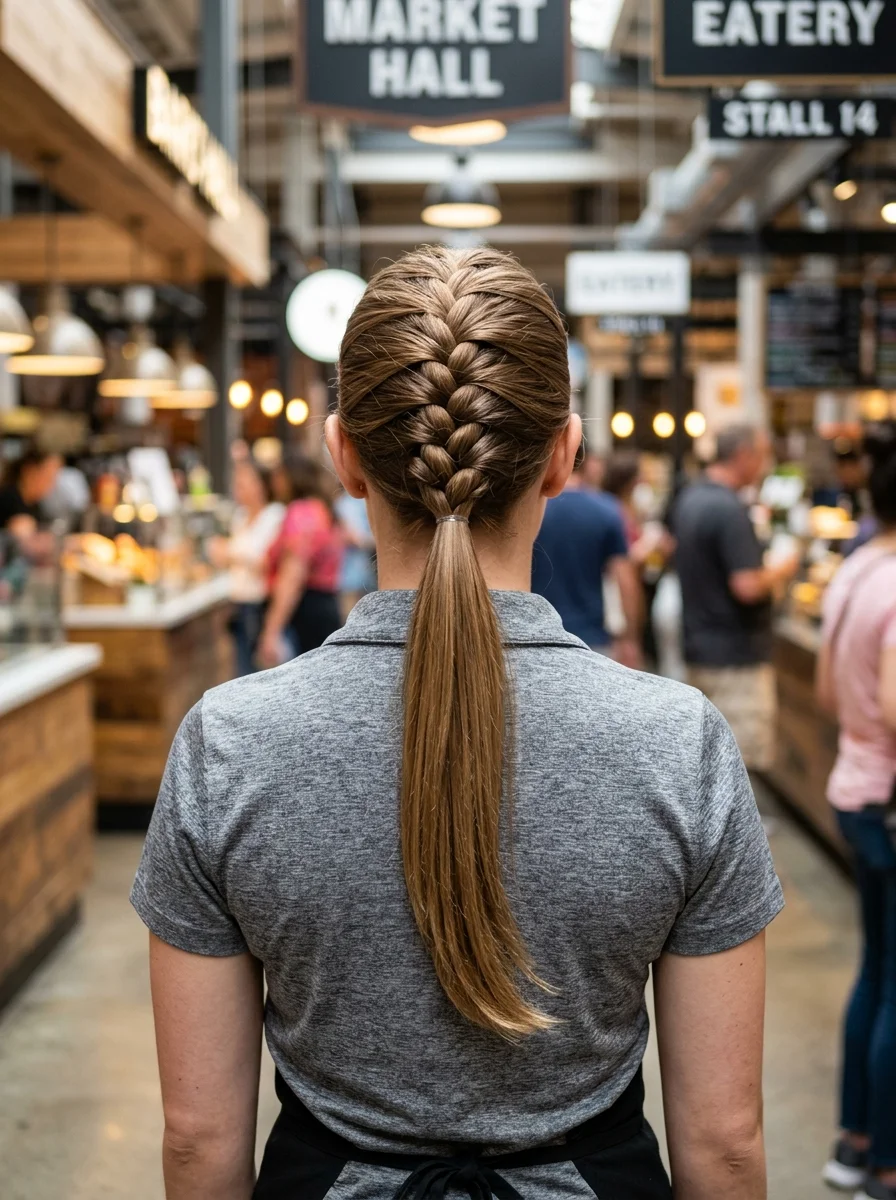 Dutch Braid into Low Ponytail