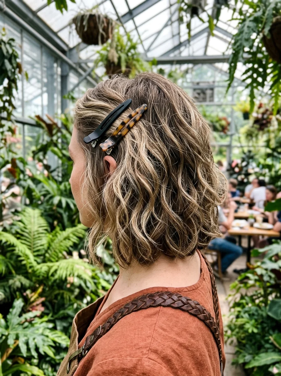 Wavy Bob with Stacked Barrettes