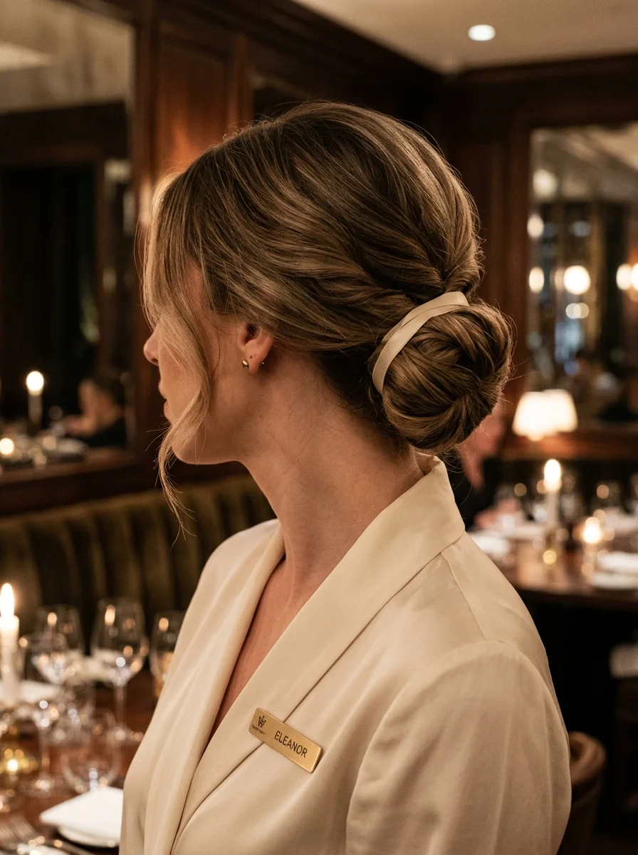 Low Bun with Cream Ribbon