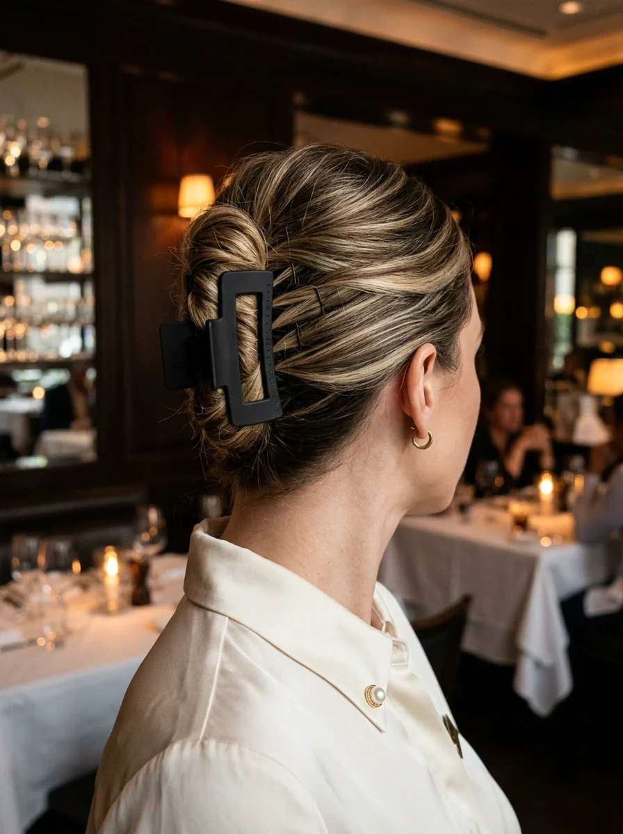 French Twist with Matte Black Claw Clip