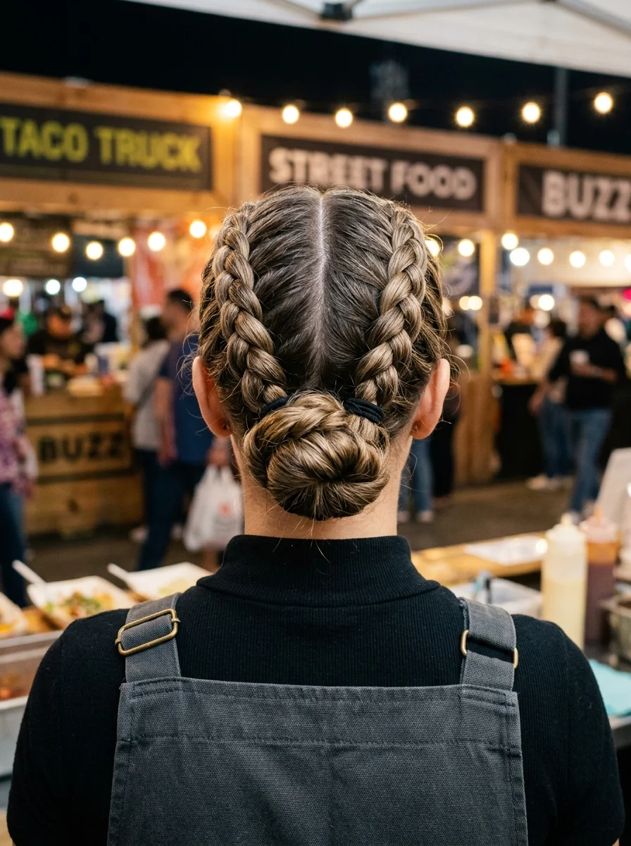 Double Dutch Braids into Low Bun