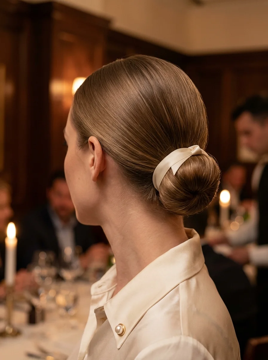 Sleek Low Bun with Satin Ribbon