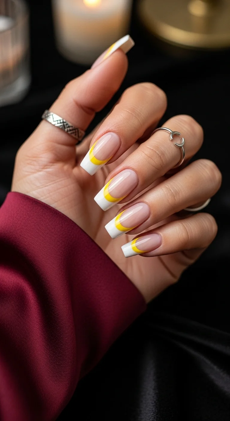 French tips with double line: white and yellow