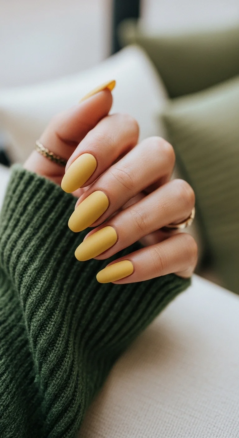 Full matte butter yellow almond nails