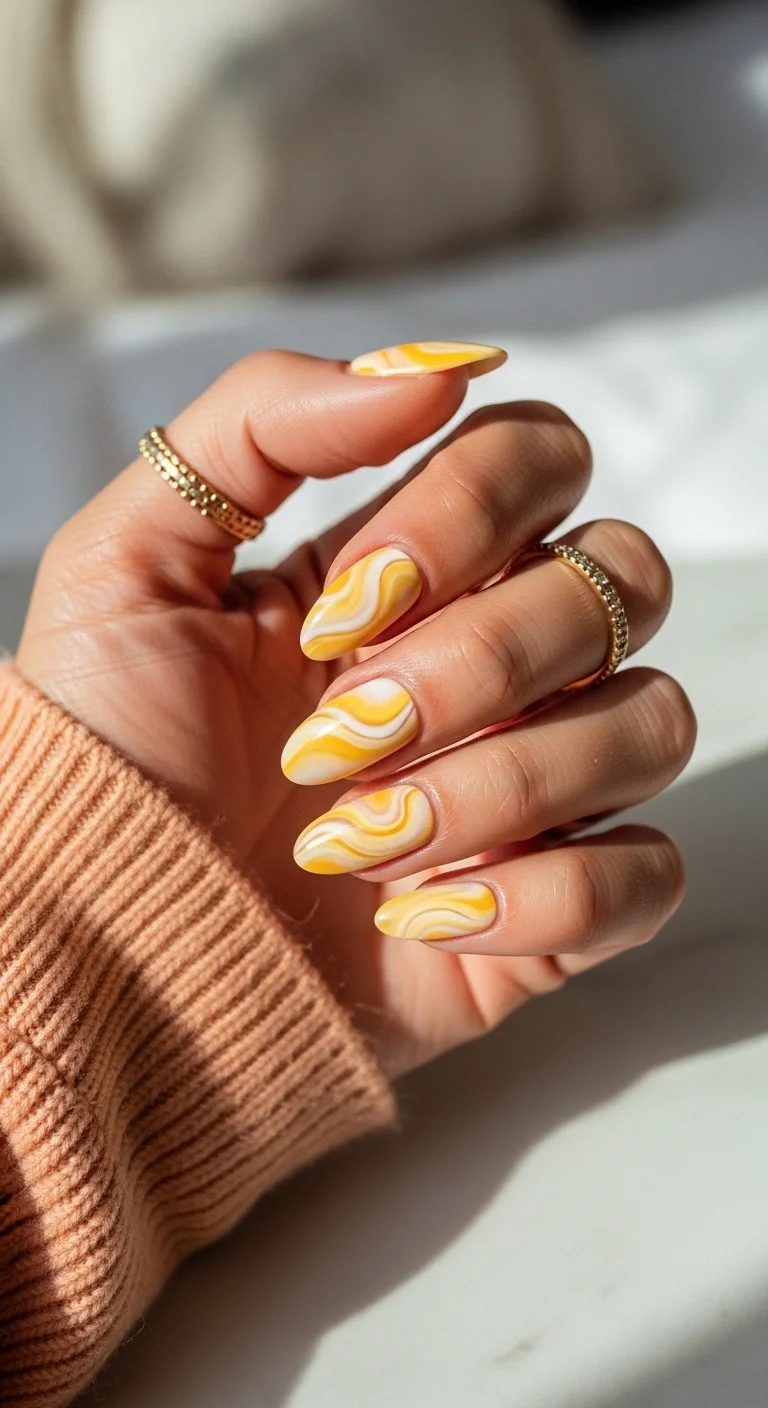 Yellow and white marble swirl pattern