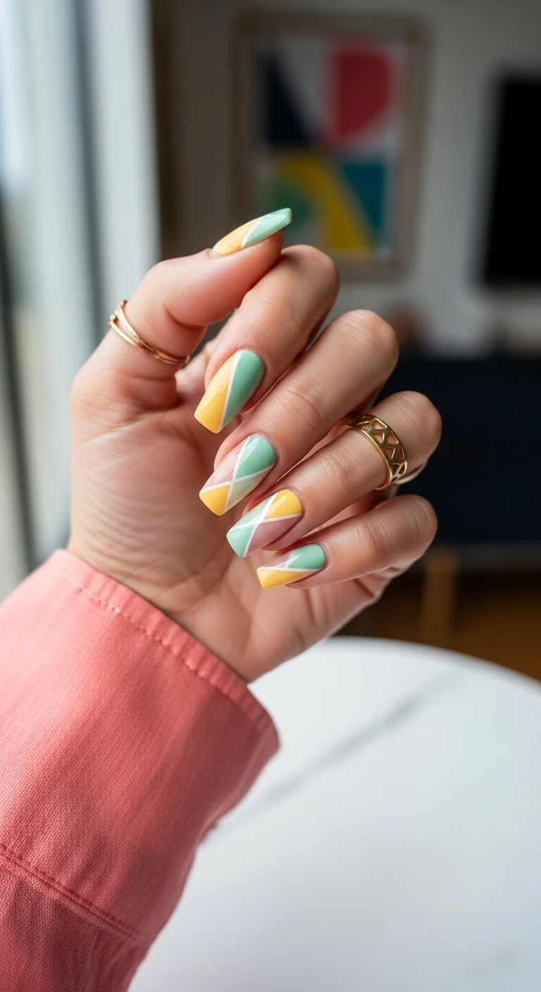 Geometric pattern with mint, yellow, and white