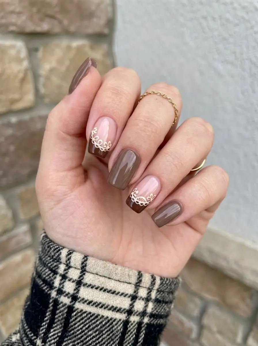 Cocoa Lace French Nails