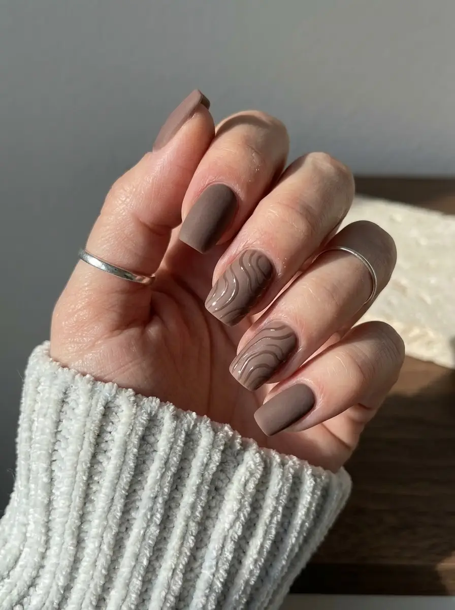 Soft Taupe Wave Nails