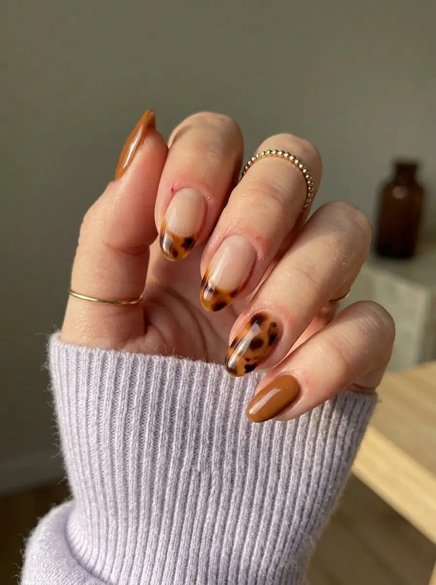 Caramel Tortoiseshell French Nails