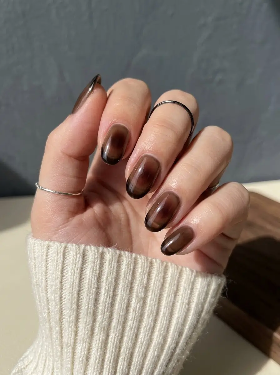 Smoky Jelly Cocoa Ombre Nails