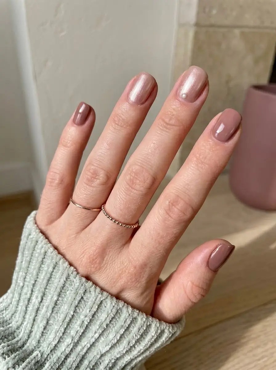 Soft Mocha Pearl Nails
