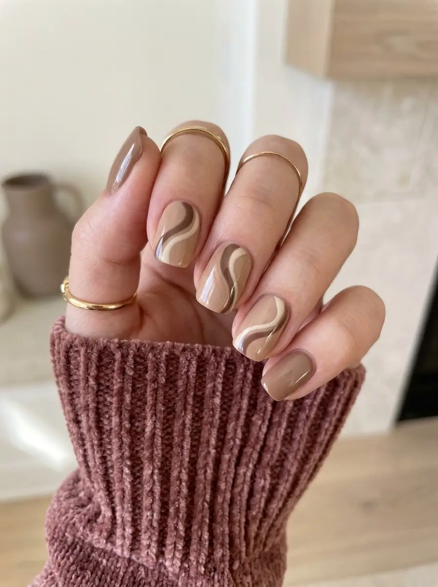 Creamy Cocoa Swirl Nails
