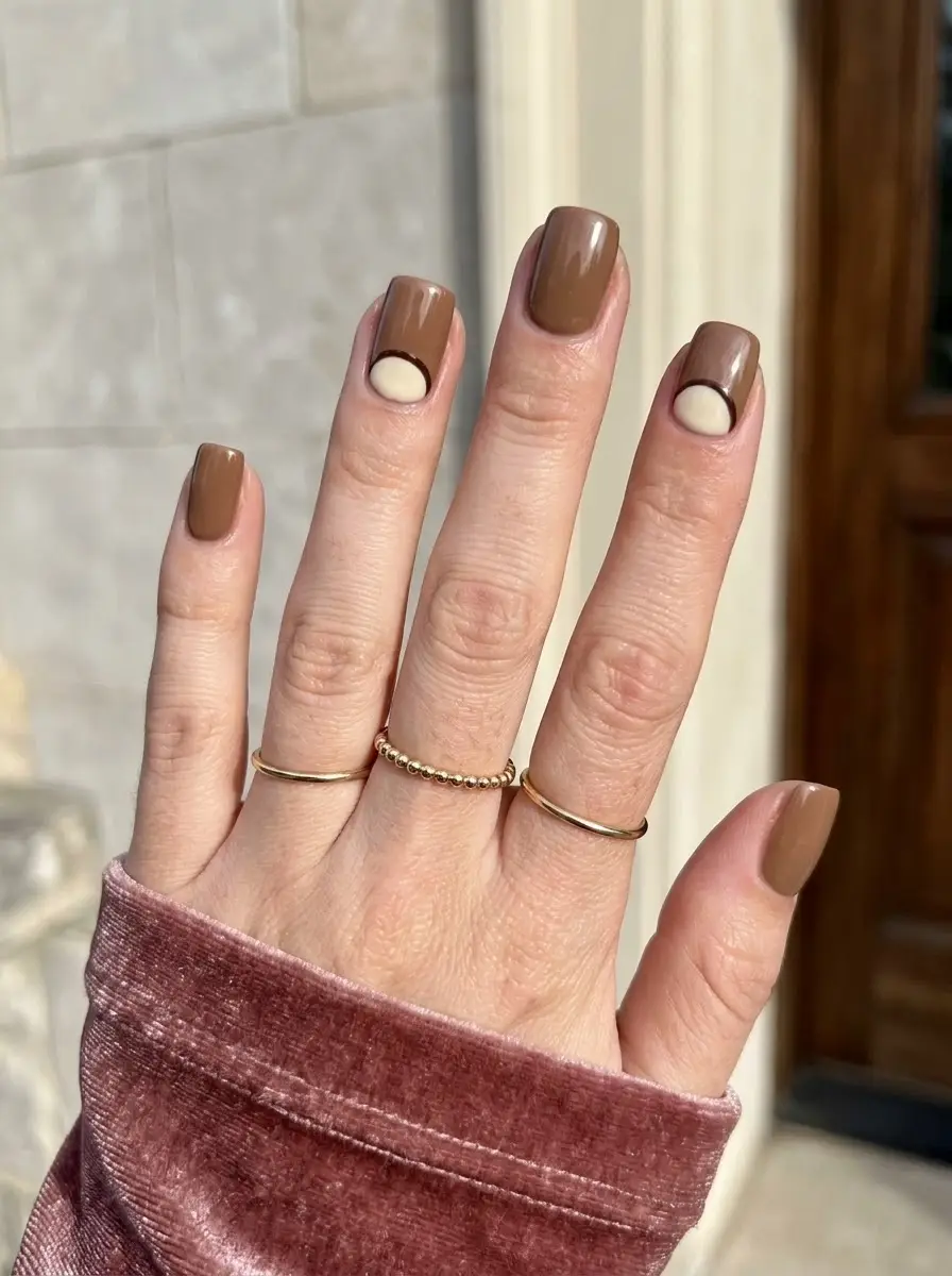 Cocoa and Cream Half-Moon Nails
