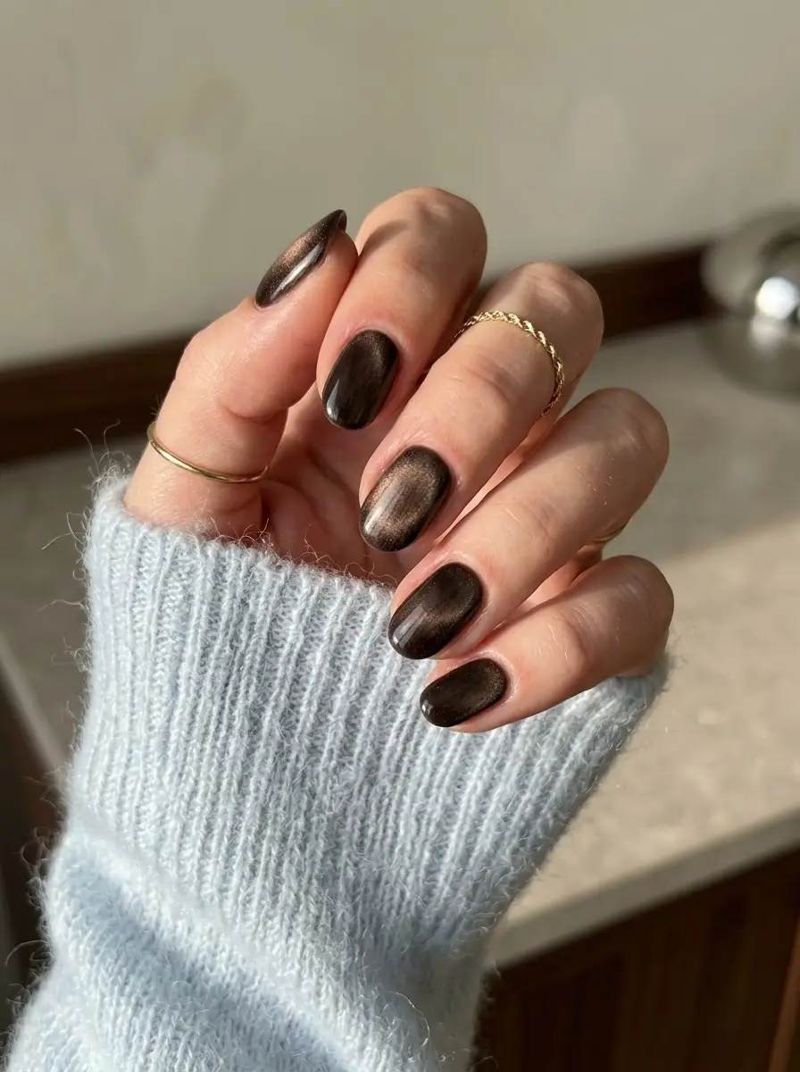 Dark Chocolate Cat-Eye Nails