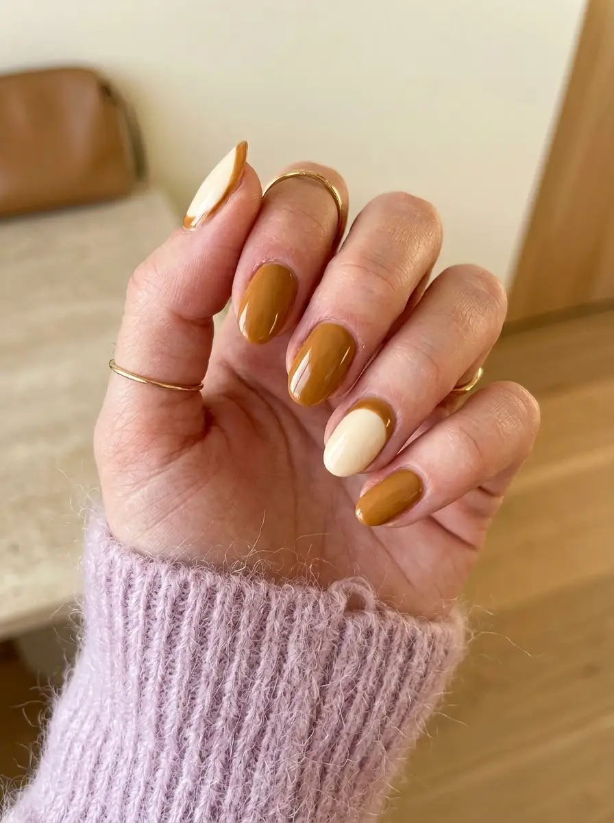 Caramel and Cream Minimal Nails