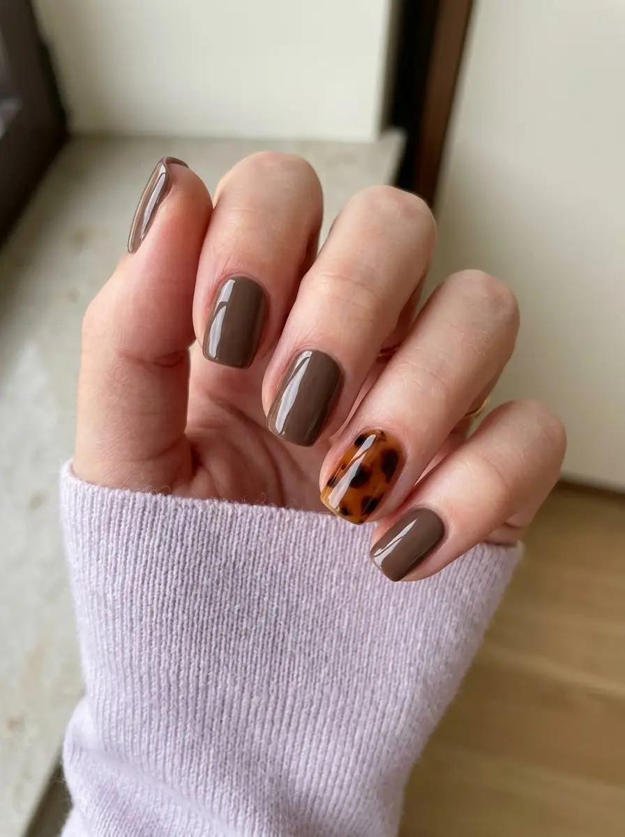 Mocha Tortoiseshell Accent Nails