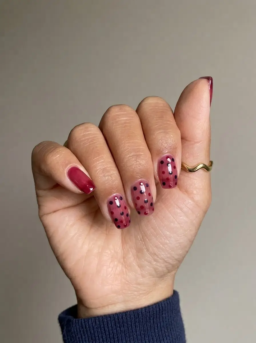 Cranberry Polka-Dot Nails
