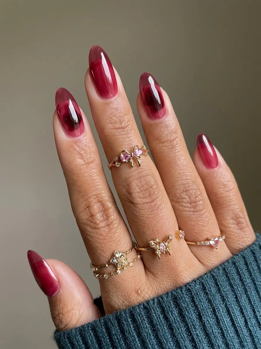 Translucent Cranberry Ombre Nails