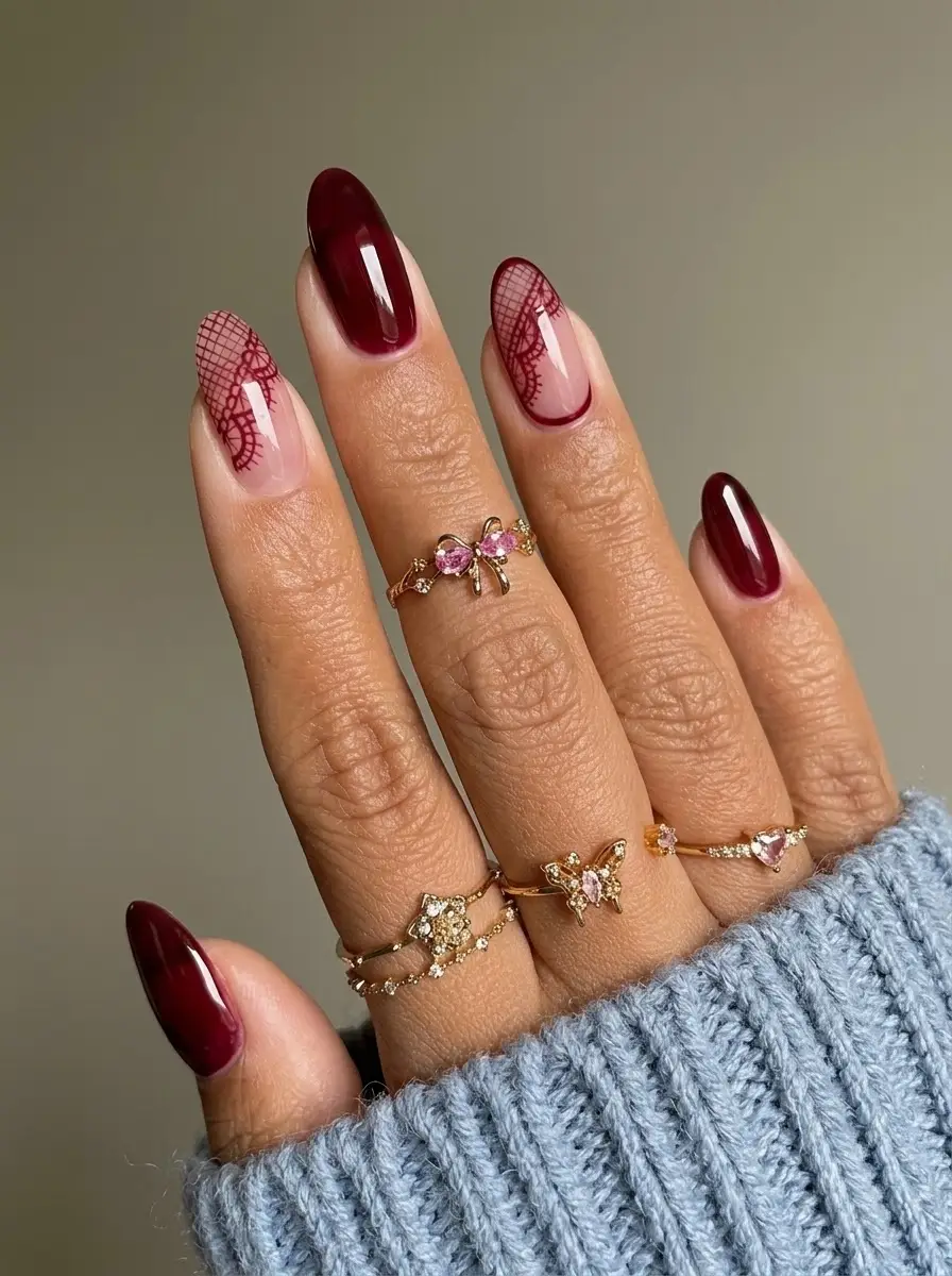 Cranberry Lace Nails