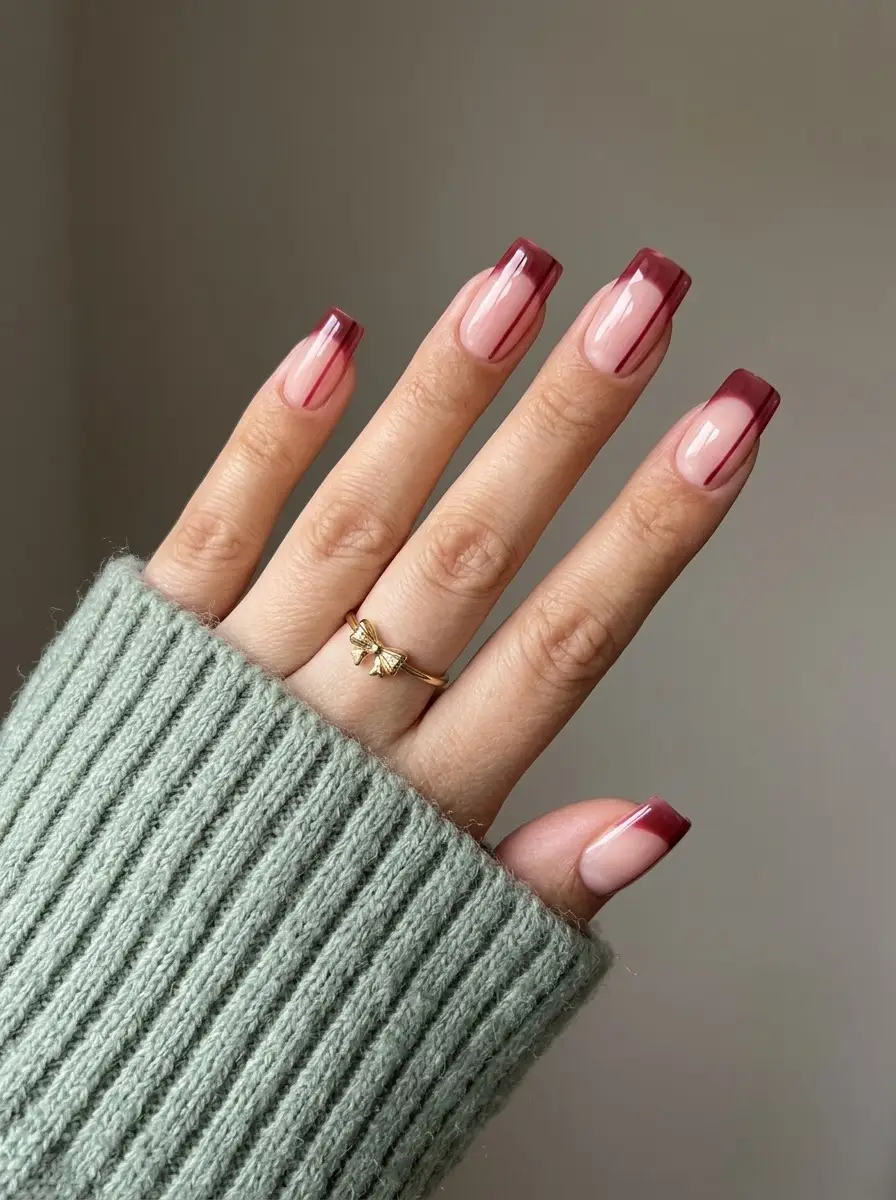 Cranberry Outline French Nails
