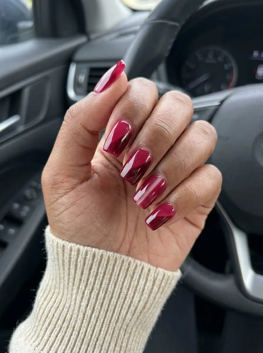 Cranberry Color-Block Nails