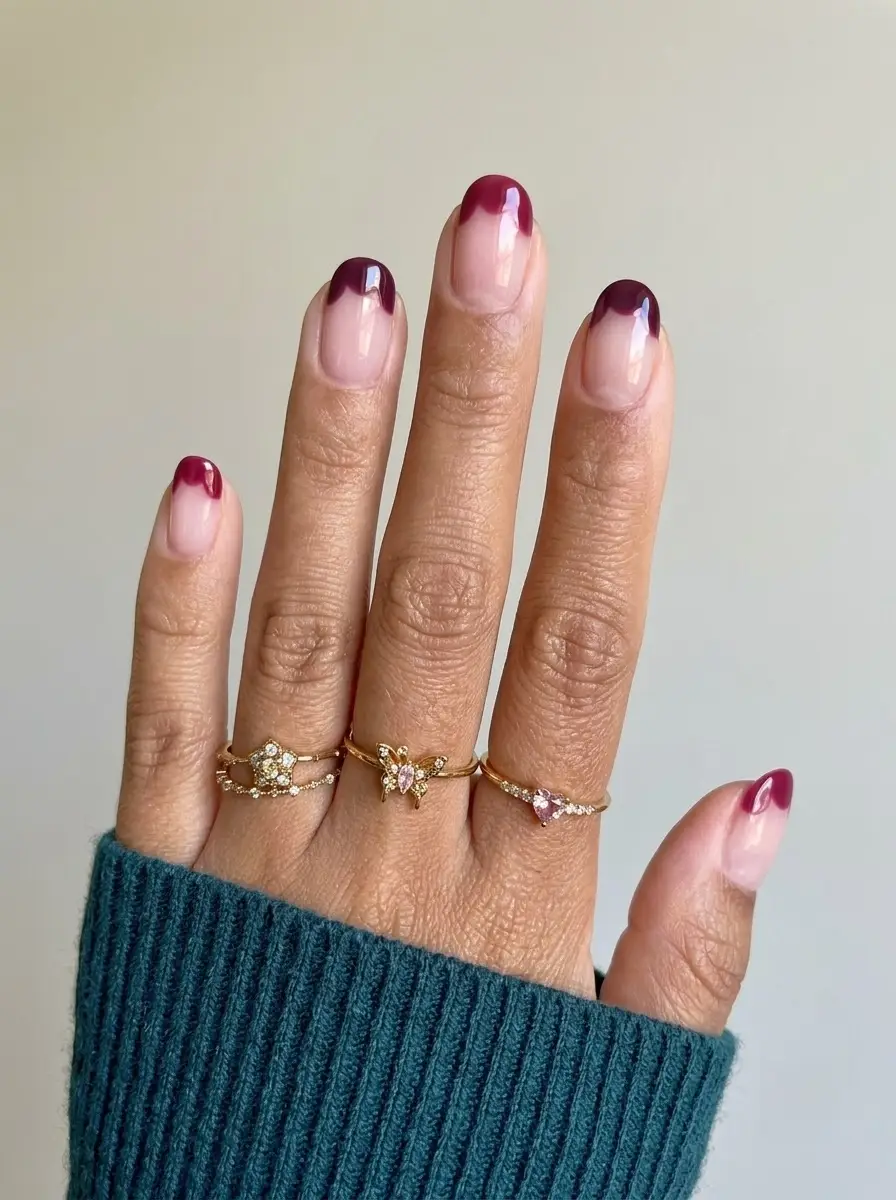Cranberry French Tip Nails