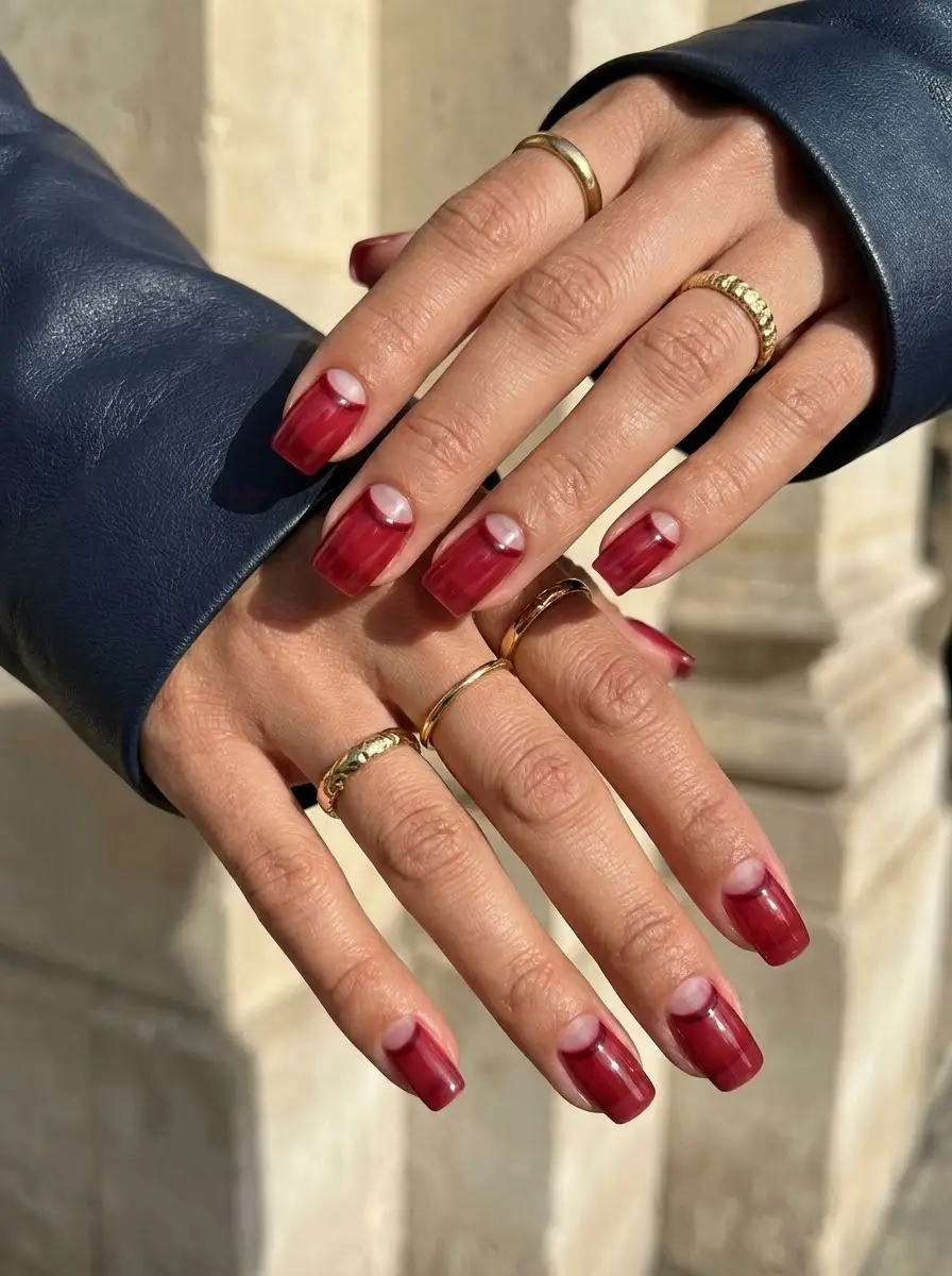 Cranberry Half-Moon French Nails