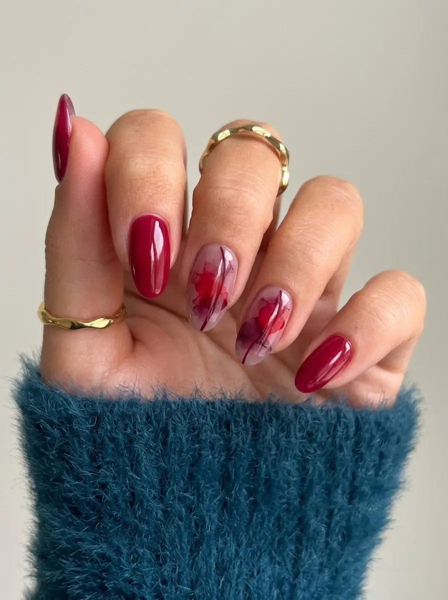 Cranberry Watercolor Abstract Nails