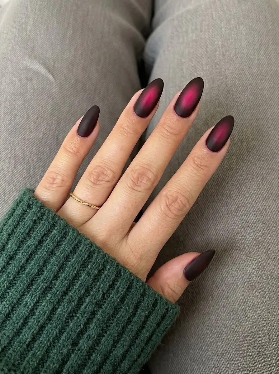 Matte Deep Red Aura Ombre Nails