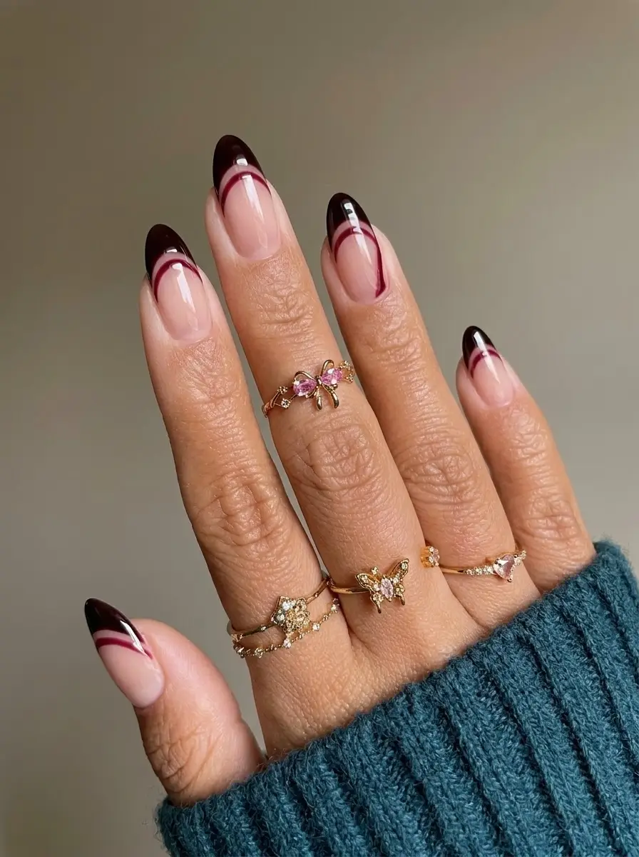 Deep Burgundy Double French Tips