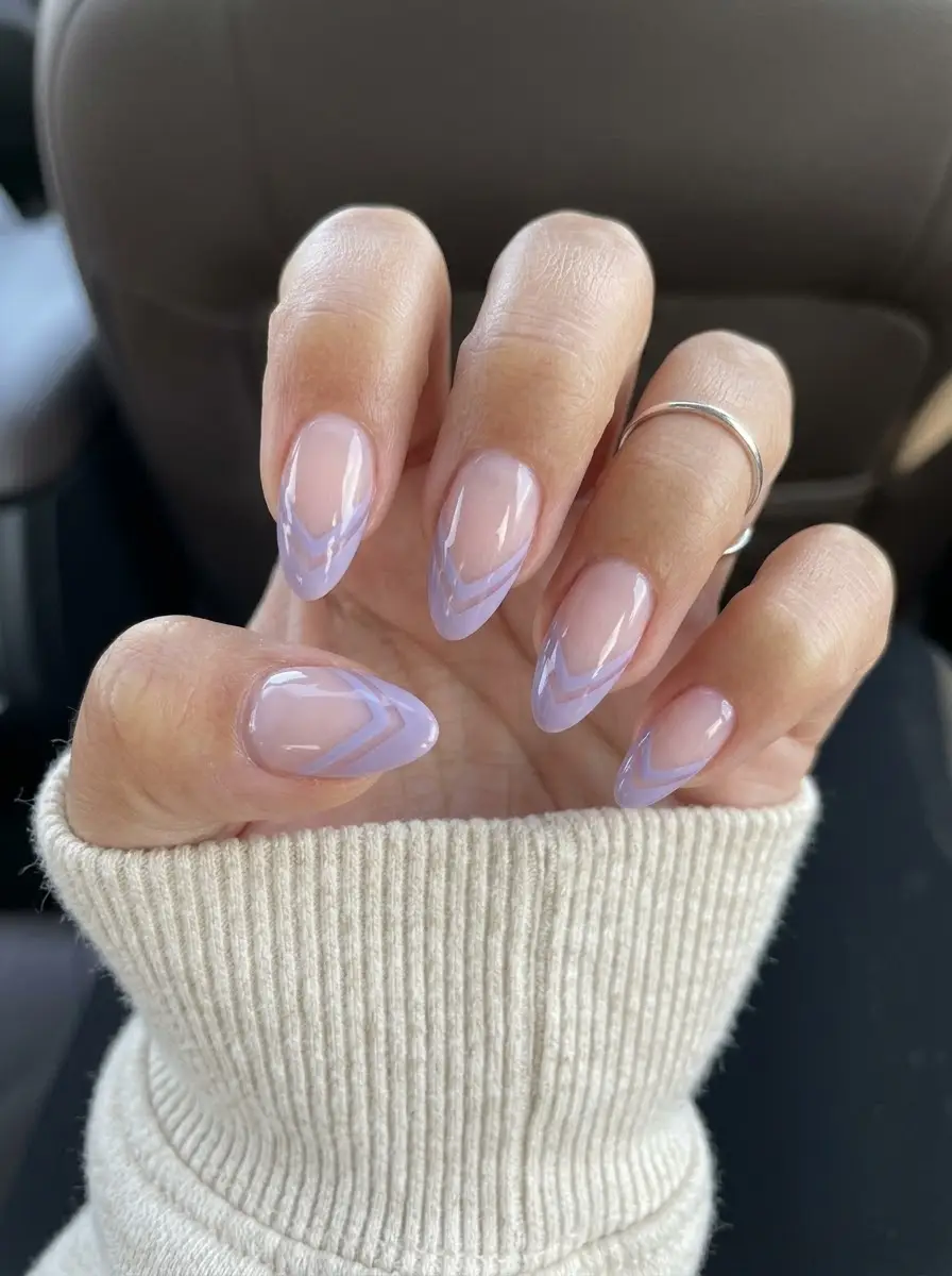 Lavender French Tips with Layered Chevron Details