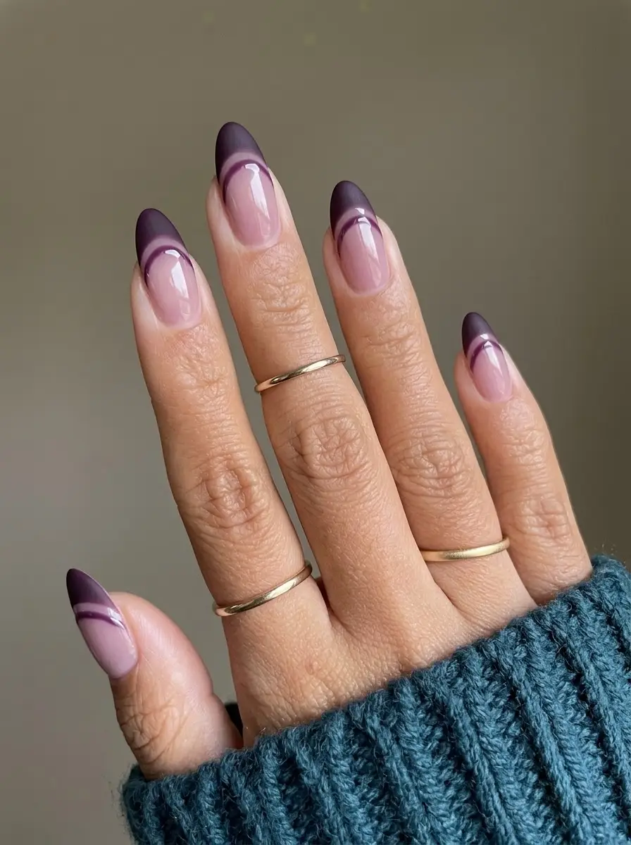 Deep Plum Tonal Double French Manicure