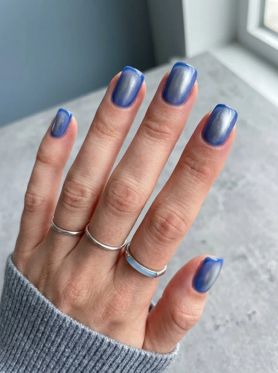 Blue metallic nails
