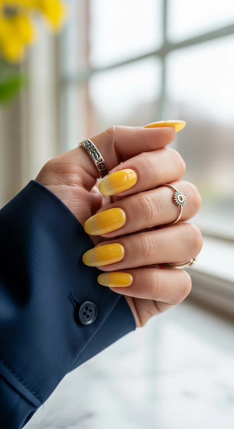 Yellow and orange gradient nails for summer soccer games.